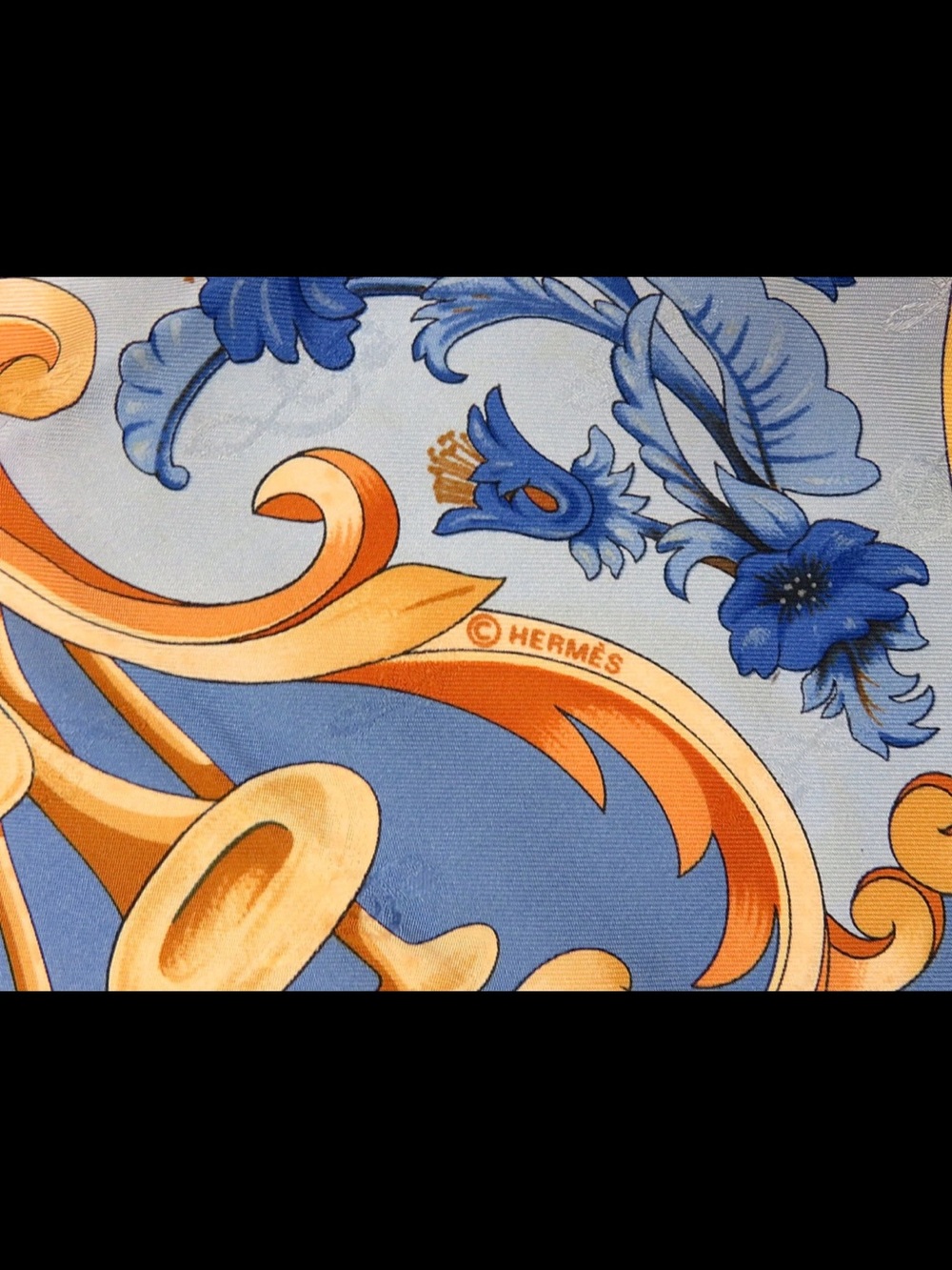 Hermes Blue and Gold Organ-Themed Silk Scarf - Picture 8 of 12